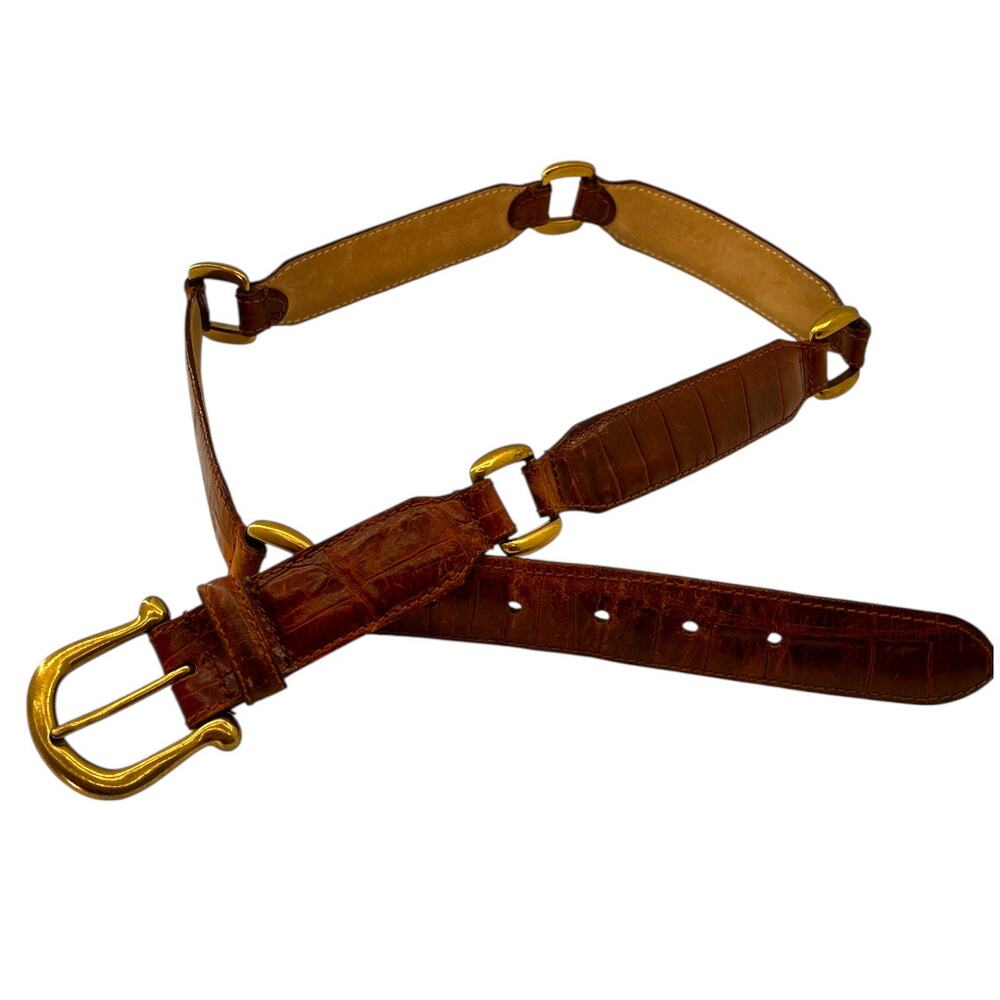 Vintage Fossil Size XS? S/M Womens Belt Leather Brass Gold  Brown Old Money
